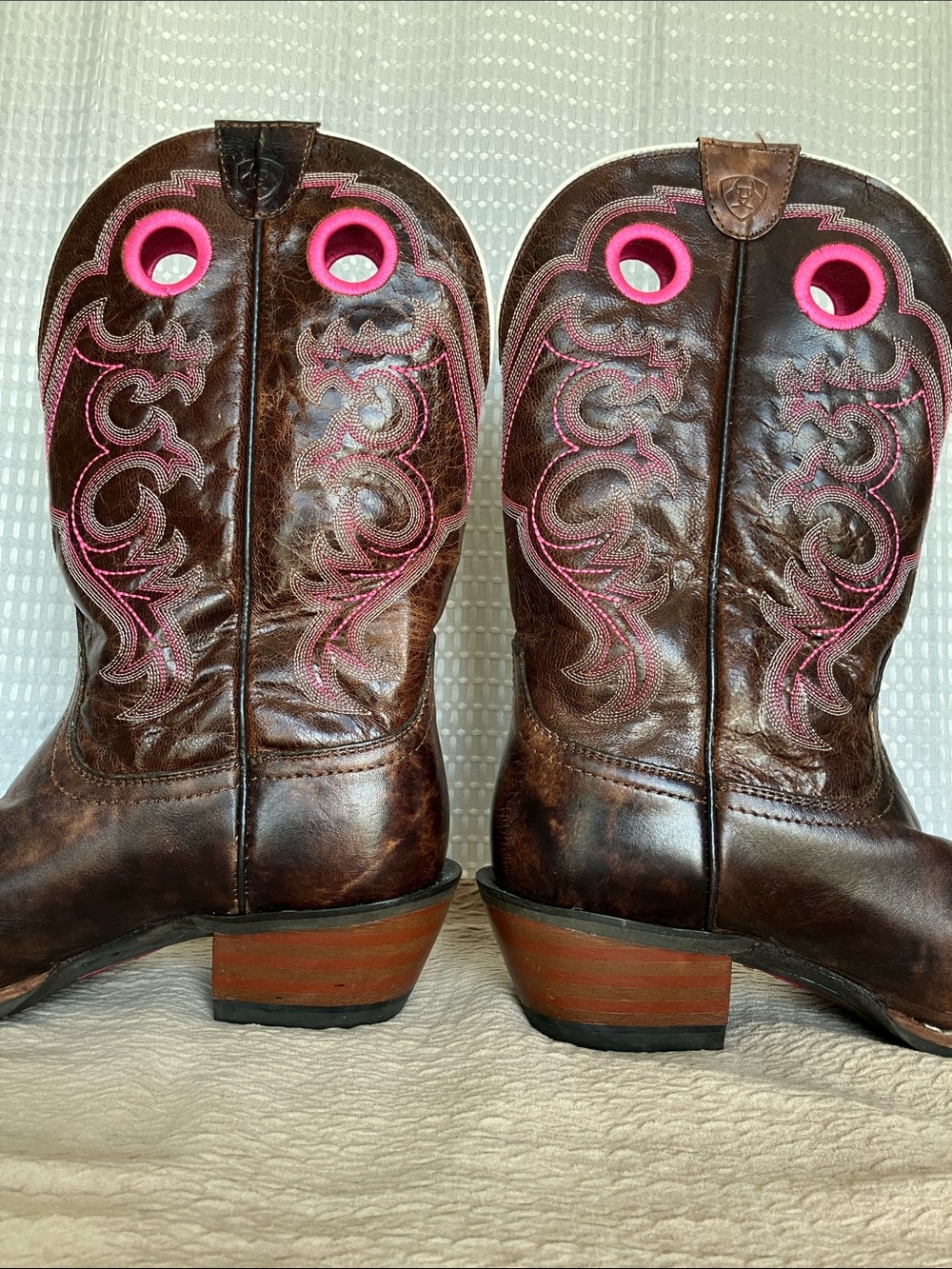 Ariat Crossfire Brown Pink Leather Square Toe Western Cowboy Boots Women's 10B - Picture 7 of 14
